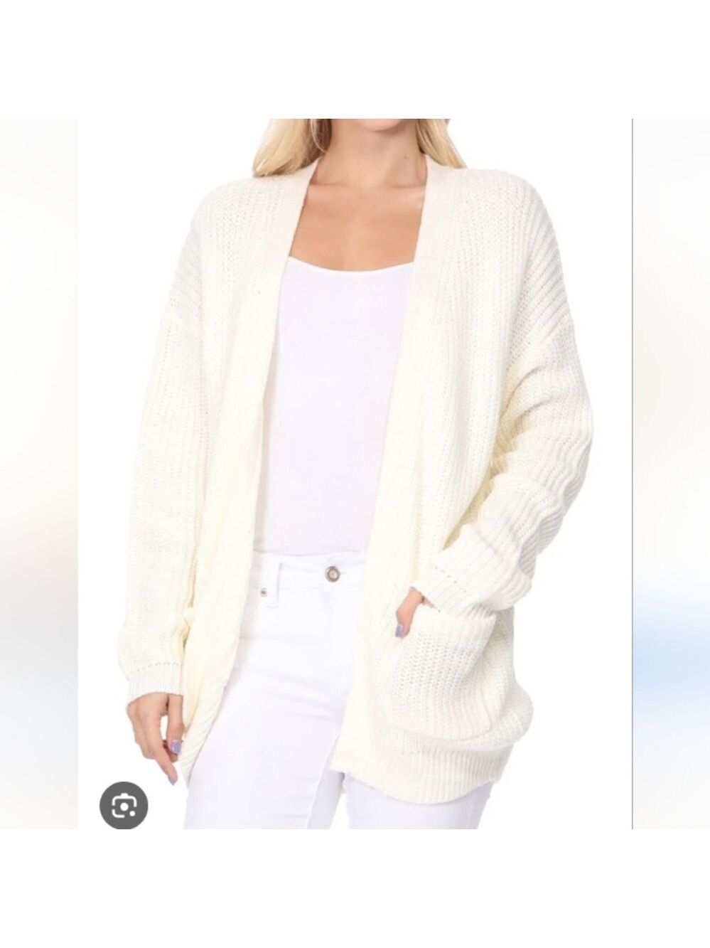 Almost Famous Cream Women's Open Front Cardigan Size Small